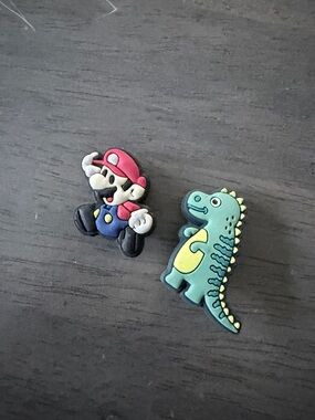 Crocs shoe charm Mario and Dinosaur Pair - Fun Game-Inspired Designs